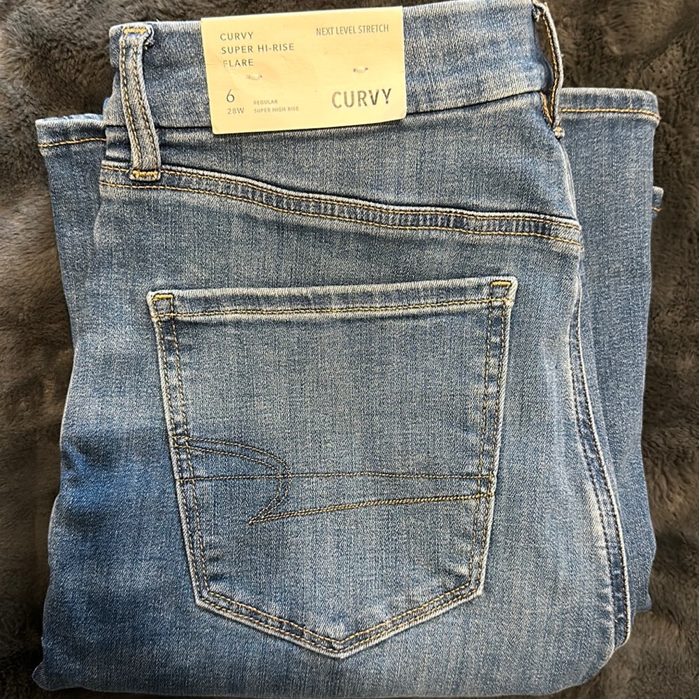 American Eagle size 6 curvy super hi-rise flare jeans.